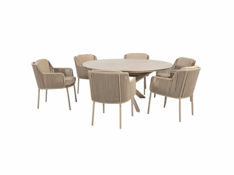 Prado Bernini dining tuinset 160xH75 cm rond 7 delig keramiek latte 4 Seasons Outdoor