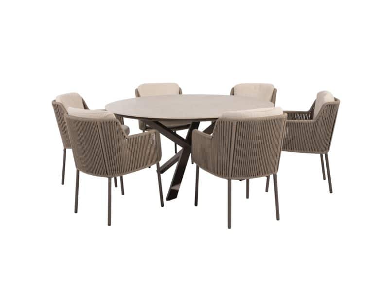 Prado Bernini dining tuinset 160xH75 cm rond 7 delig keramiek terre 4 Seasons Outdoor