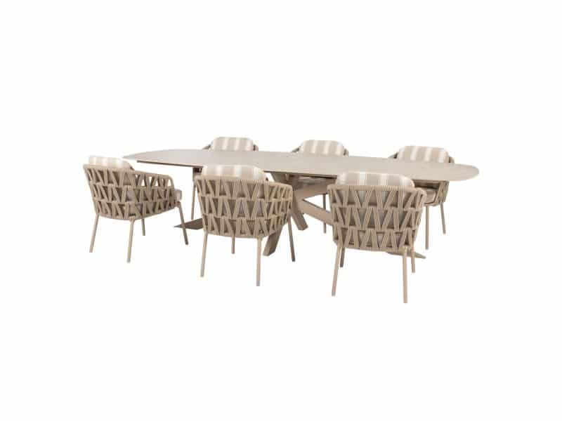 Prado Beverly dining tuinset 240x105xH75 cm 7 delig keramiek latte 4 Seasons Outdoor