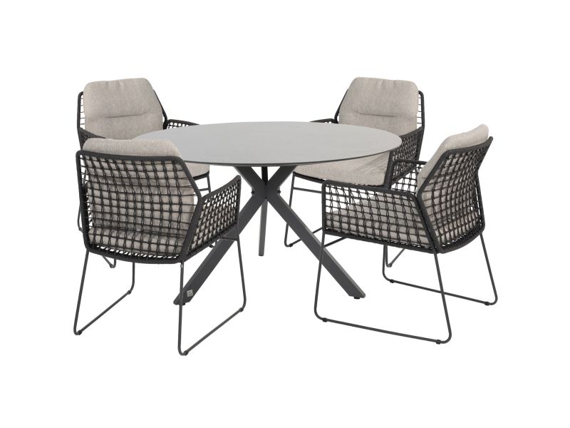 Rhodos Locarno dining tuinset 130 cm 5 delig rond Hpl antraciet 4 Seasons Outdoor