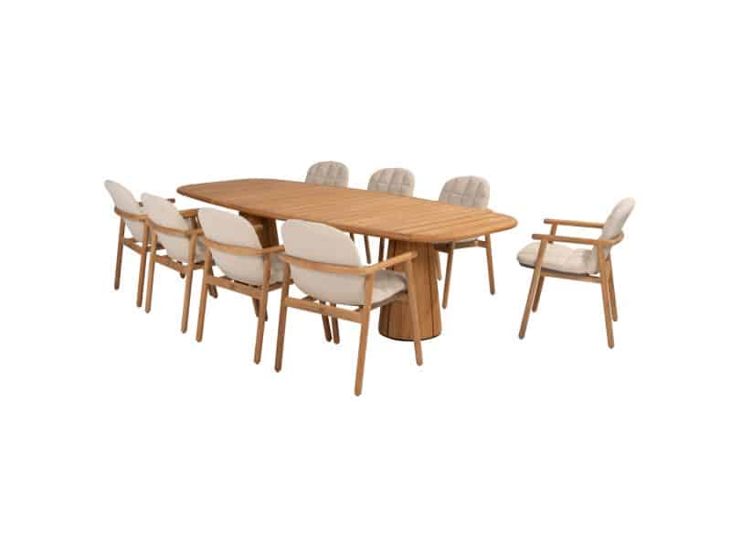 Showroommodel Capri Samos barrel dining tuinset 9 delig 280x110xH75 cm 4 Seasons Outdoor