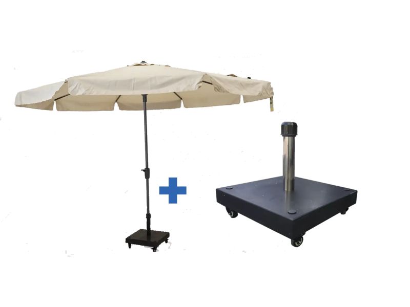 Syros 350cm ecru met verrijdbare 50kg voet