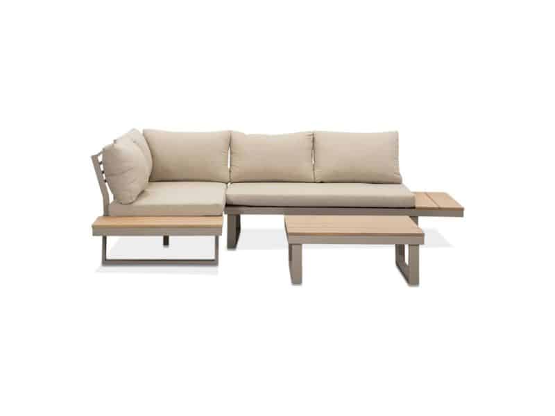 Titan hoek loungeset 4 personen | aluminium + hardhout | beige/Light teaklook | 3-delig - 247x167cm