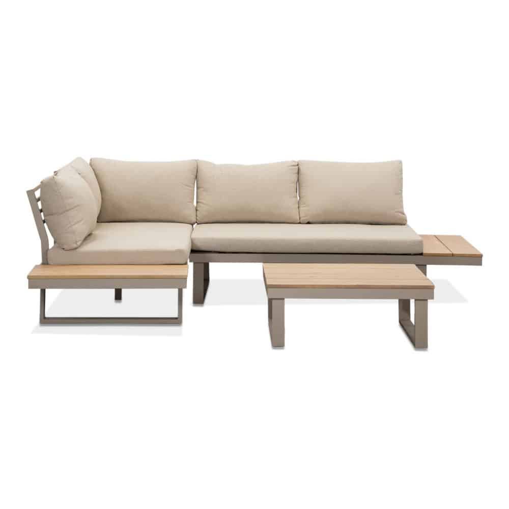 titan hoek loungeset 4 personen | aluminium + hardhout | beige/light teaklook | 3 delig 247x167cm