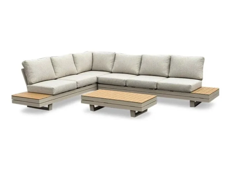 Vegas hoek loungeset-links 6 personen | aluminium + polywood | beige | 4-delig - 311x230cm