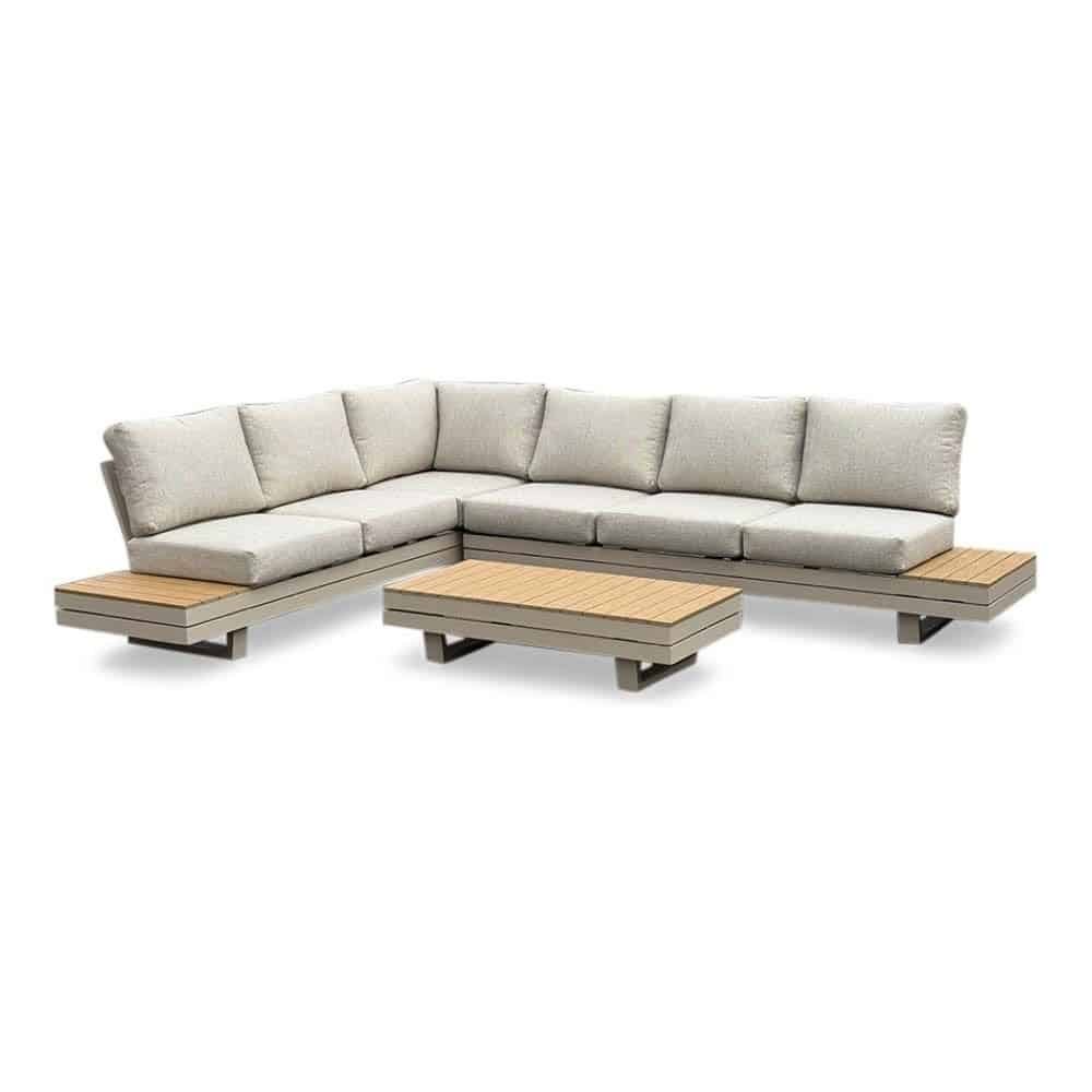 vegas hoek loungeset links 6 personen | aluminium + polywood | beige | 4 delig 311x230cm