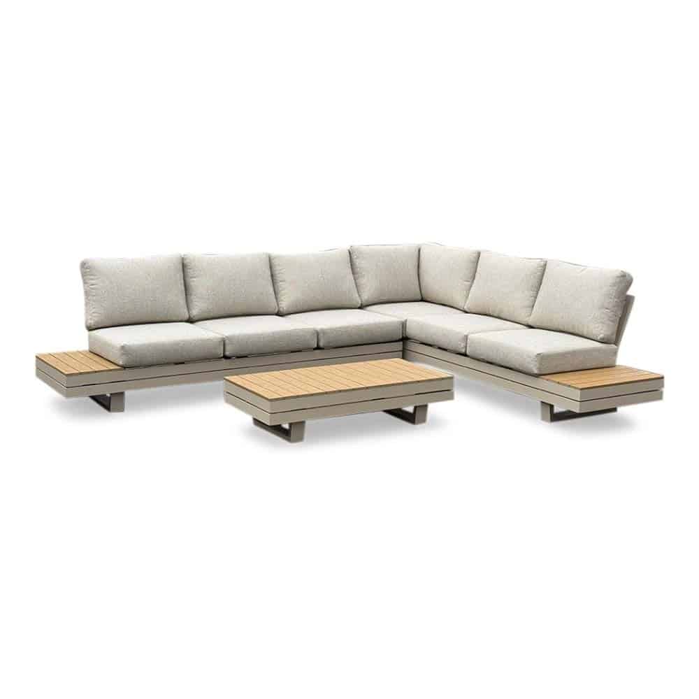 vegas hoek loungeset rechts 6 personen | aluminium + polywood | beige | 4 delig 311x230cm