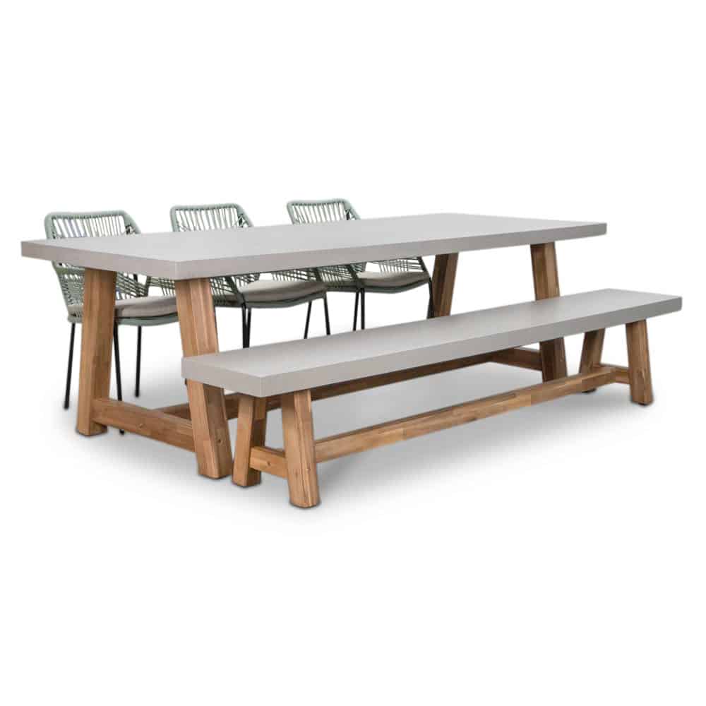 veltis/seville mint stoel bank dining tuinset | 6 personen | betonlook | 250cm