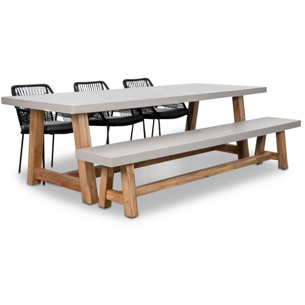 veltis/seville zwart stoel bank dining tuinset | 6 personen | betonlook | 250cm