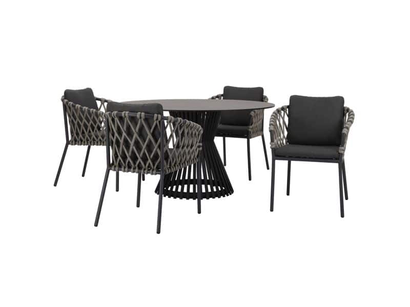 Amalfi Pasadena dining tuinset 140 cm rond 5 delig antraciet keramiek