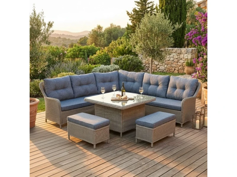 Arizona dining loungeset 7 personen | wicker + aluminium | Ash Grey | 6-delig - 245x245cm