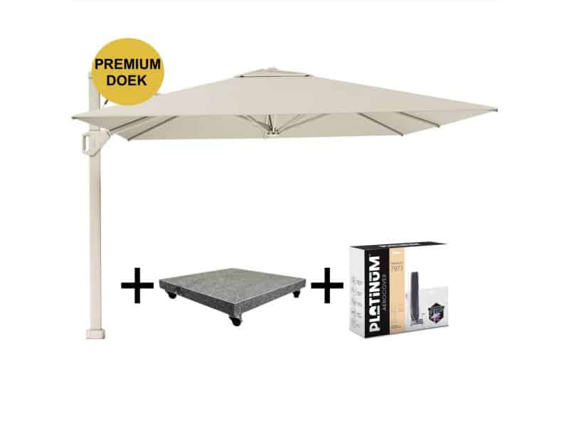 Beaufort premium zweefparasol 320x320 cm Champagne met parasolvoet 120kg en hoes