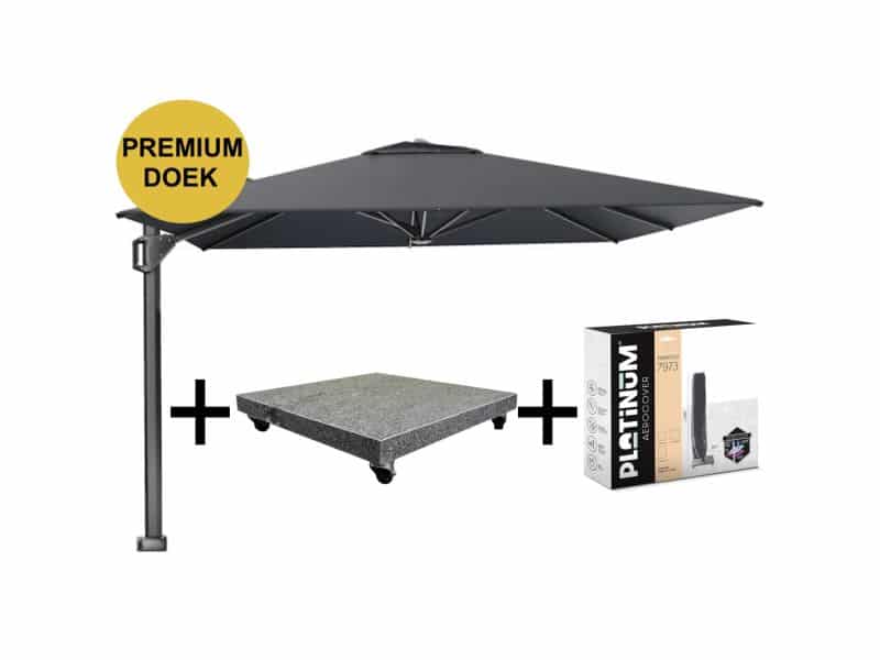 Beaufort premium zweefparasol 320x320 cm Faded Black met parasolvoet 120kg en hoes
