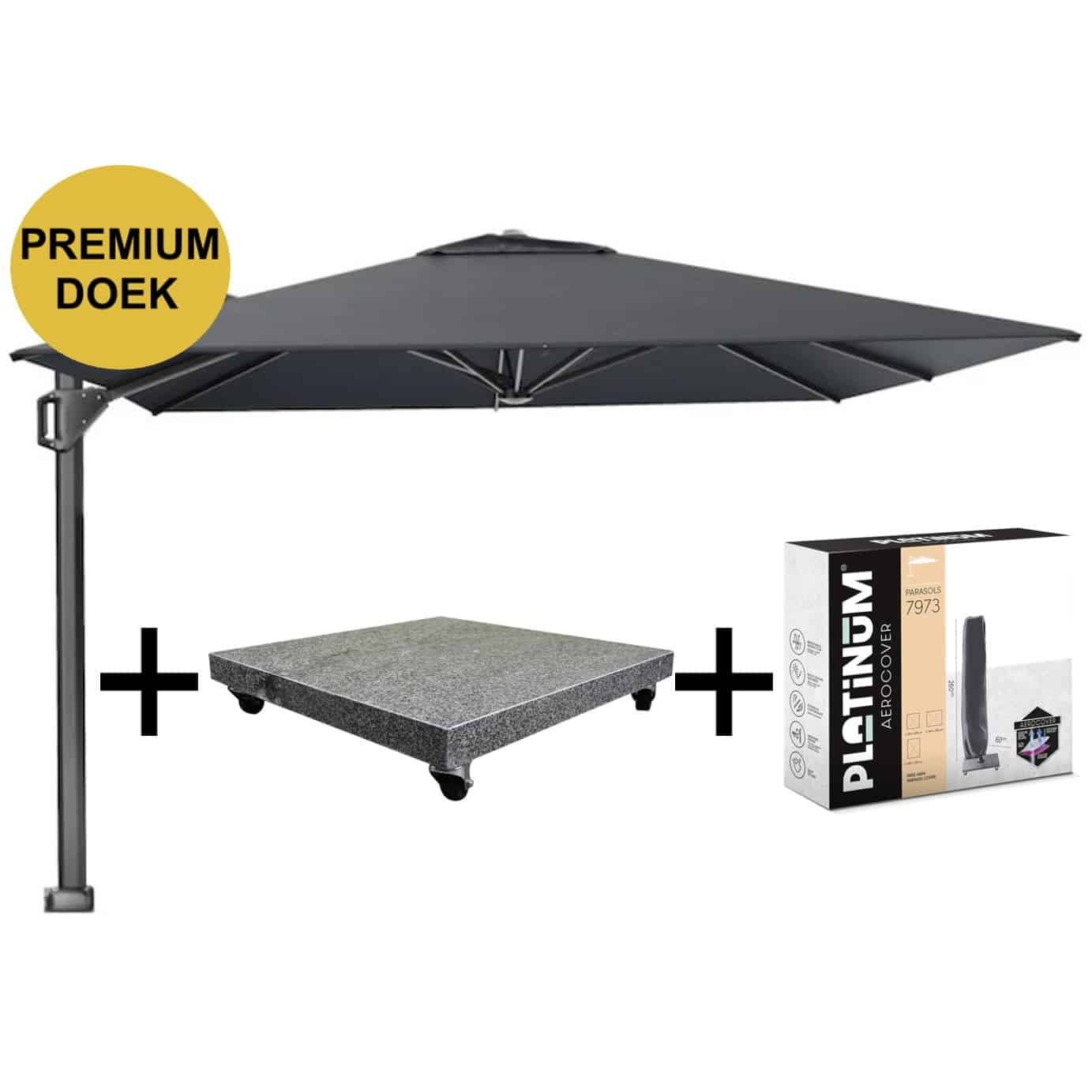 beaufort premium zweefparasol 320×320 cm faded black met parasolvoet 120kg en hoes