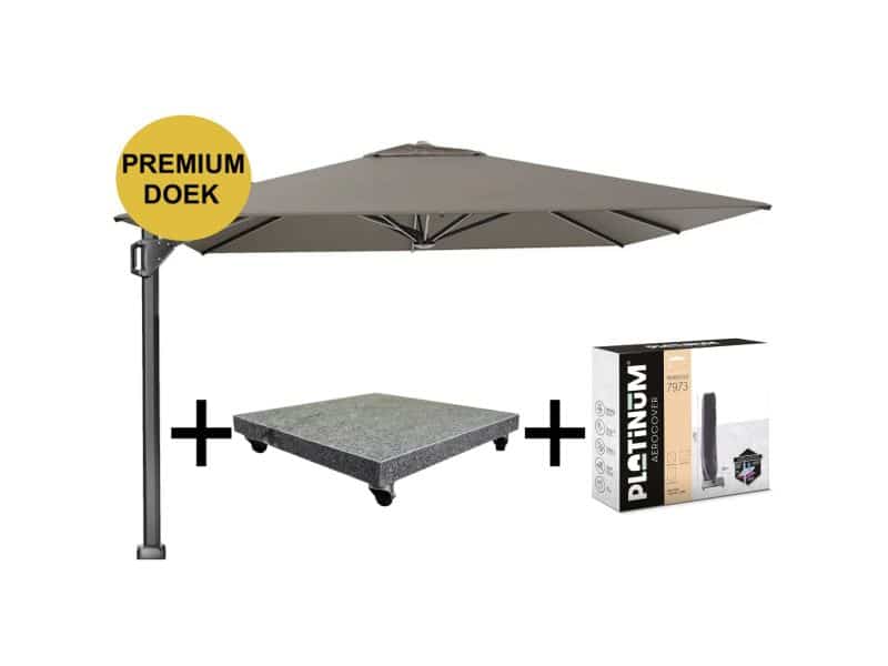 Beaufort premium zweefparasol 320x320 cm Havana met parasolvoet 120kg en hoes