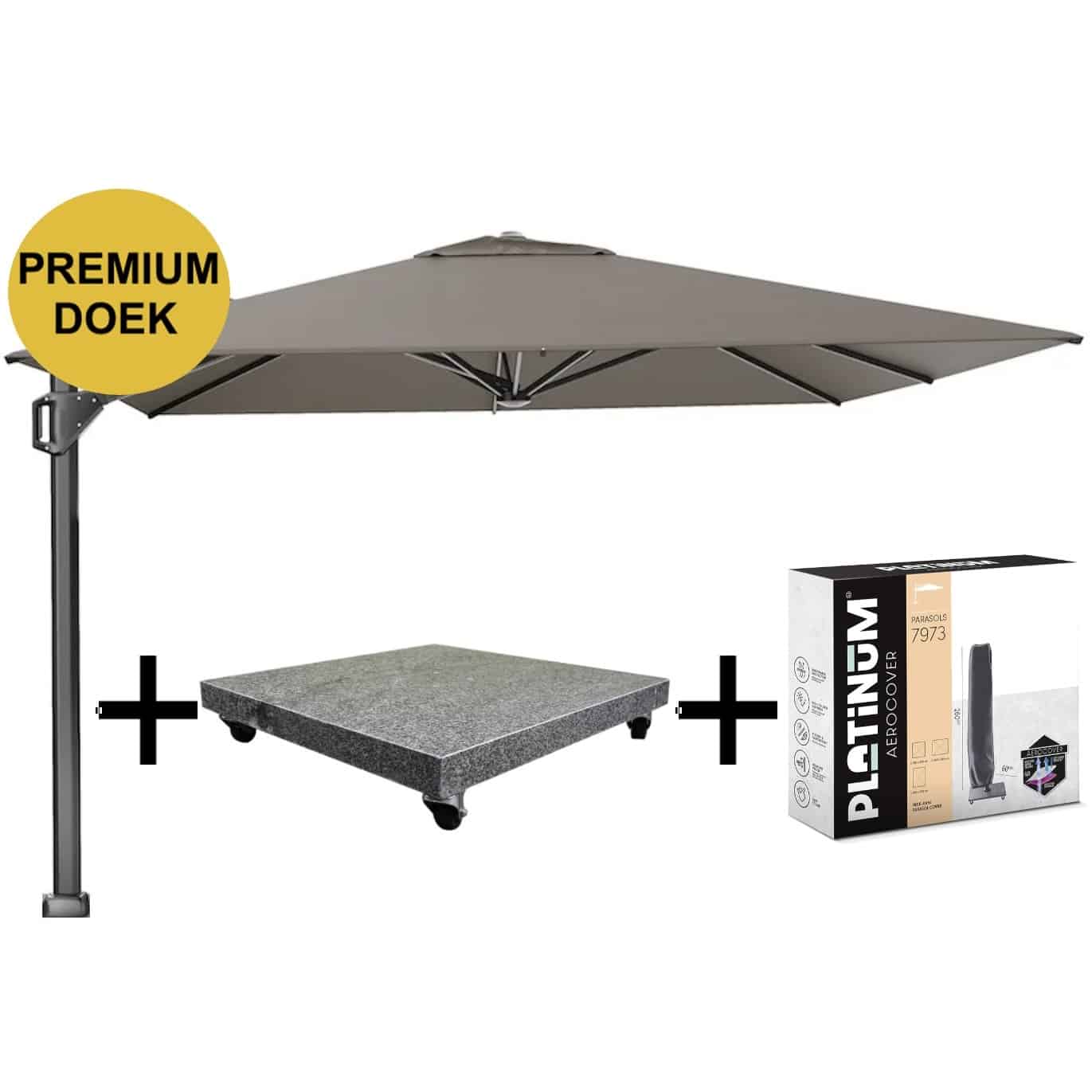 beaufort premium zweefparasol 320×320 cm havana met parasolvoet 120kg en hoes