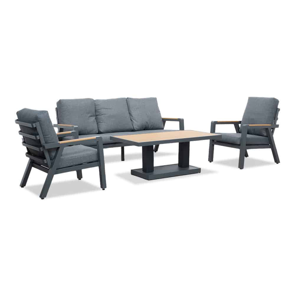 Budapest stoel-bank loungeset met verstelbare tafel 5 personen | aluminium + polywood | antraciet | 4-delig