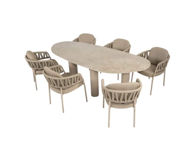 Calma Estate dining tuinset 240x105xH75 cm 7 delig latte keramiek Taste 4SO