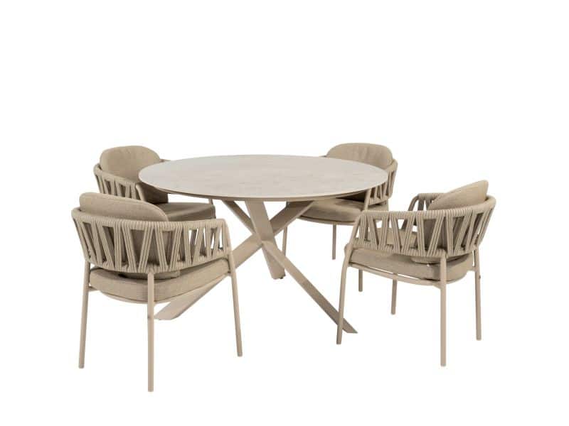 Calma Prado dining tuinset 130xH75 cm rond 5 delig keramiek latte Taste 4SO