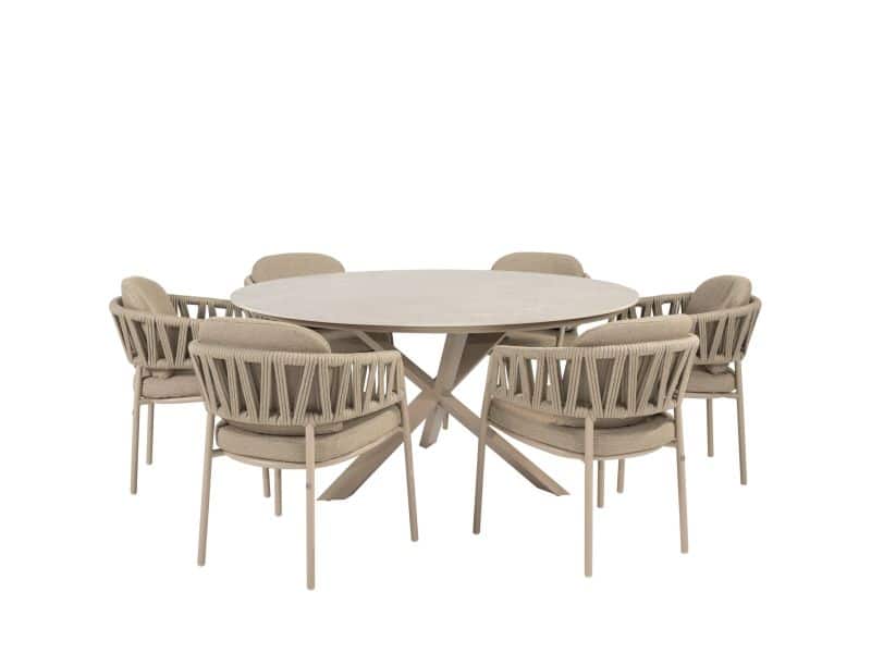 Calma Prado dining tuinset 160xH75 cm rond 7 delig keramiek latte Taste 4SO