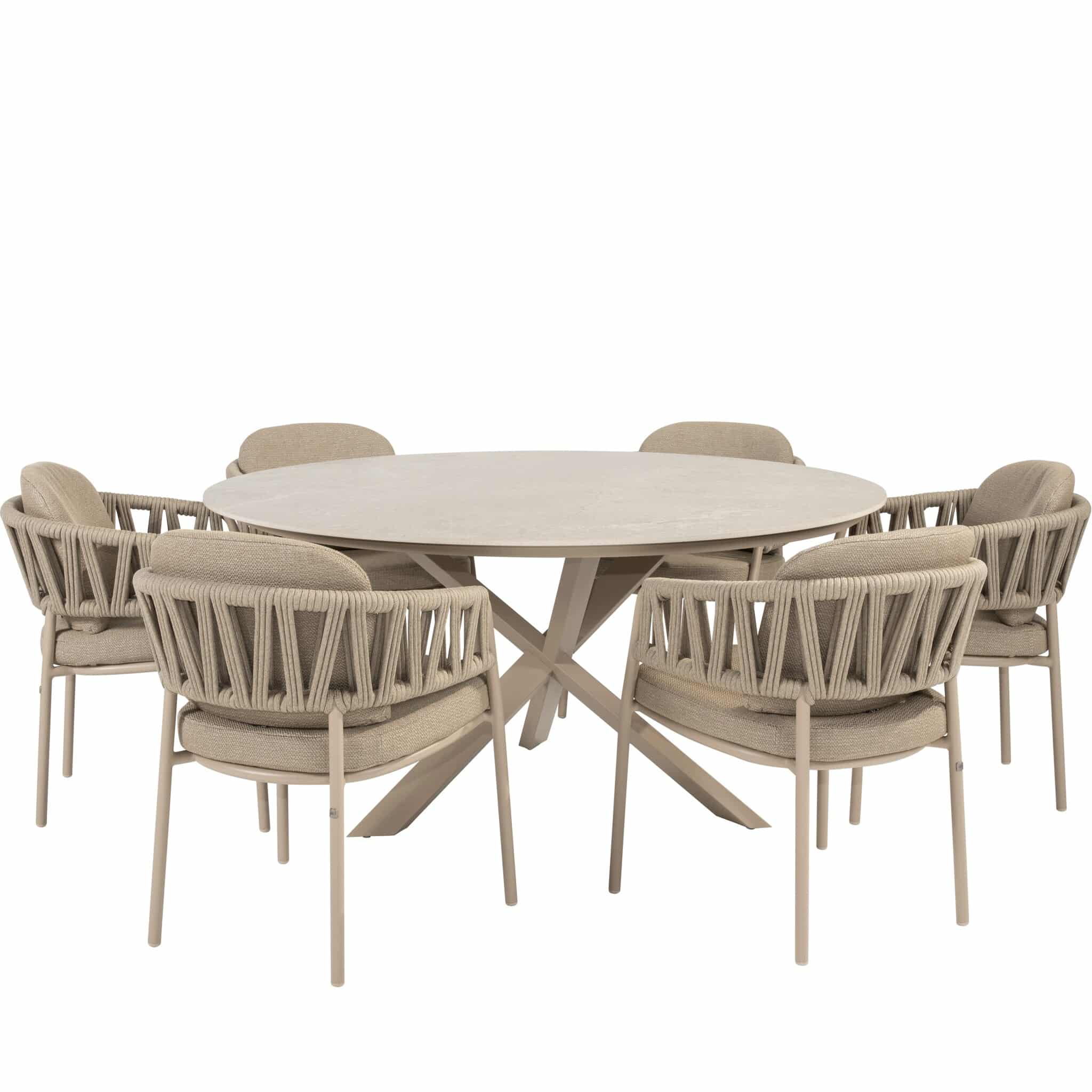 calma prado dining tuinset 160xh75 cm rond 7 delig keramiek latte taste 4so