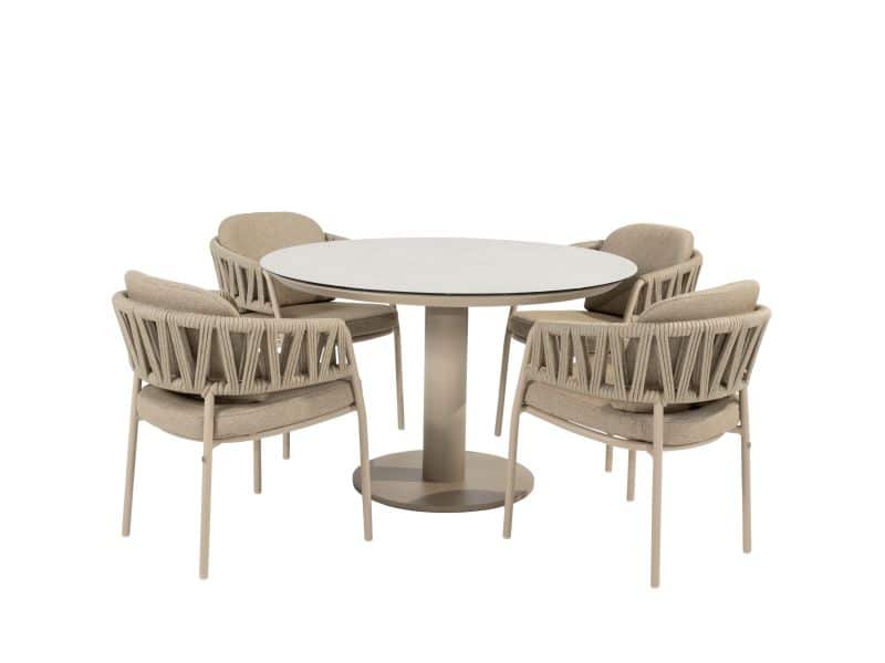 Calma Sarah dining tuinset 120xH75 cm rond 5 delig keramiek latte Taste 4SO