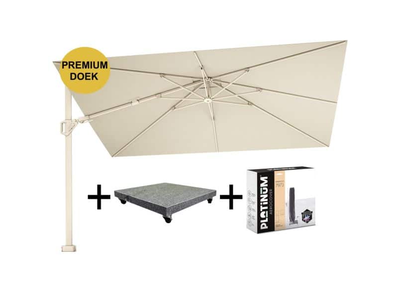 Challenger T2 premium zweefparasol 260x350 cm sandstone champagne met parasolvoet 90kg en hoes