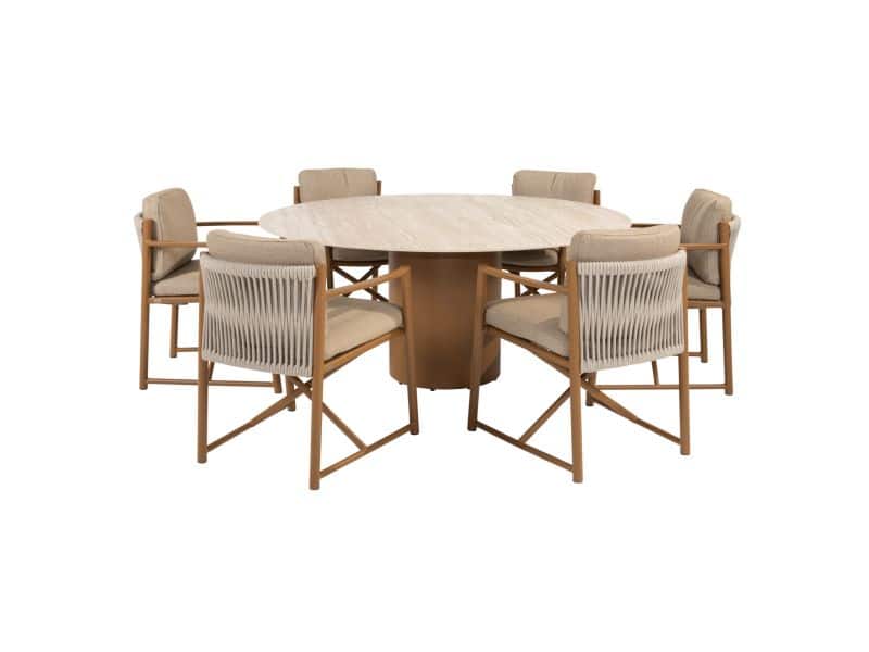 Colorado Marina dining tuinset 160xH75 cm rond 7 delig keramiek amber 4 Seasons Outdoor