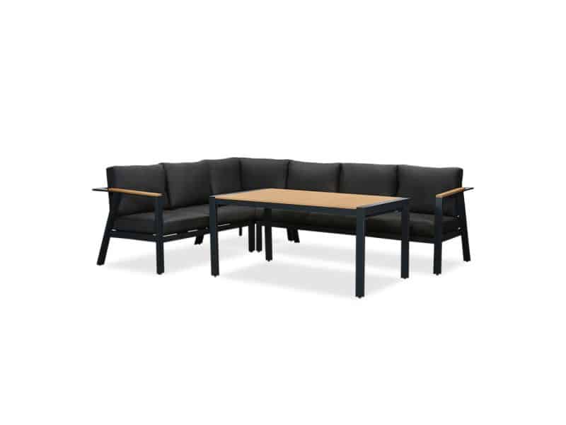 Gerona dining loungeset 6 personen | aluminium + teakhout | antraciet | 4-delig - 263x203cm