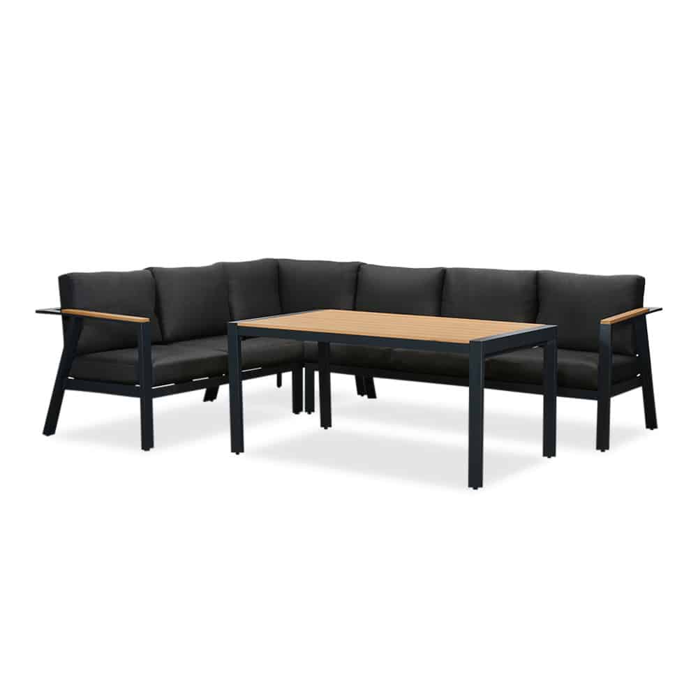 gerona dining loungeset 6 personen | aluminium + teakhout | antraciet | 4 delig 263x203cm