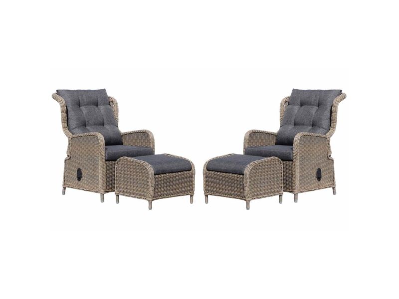 Glasgow lounge balkonset - verstelbaar 2 personen | wicker + aluminium | Ash Grey | 4-delig
