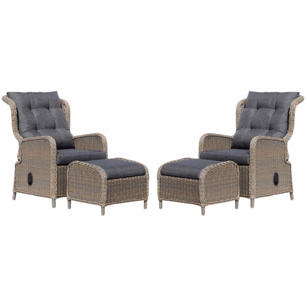 glasgow lounge balkonset verstelbaar 2 personen | wicker + aluminium | ash grey | 4 delig