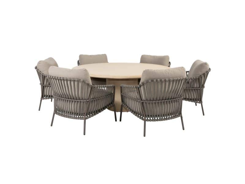 Hampton Capalbio low dining tuinset 160xH69 cm rond 7 delig mortex terre 4 Seasons Outdoor
