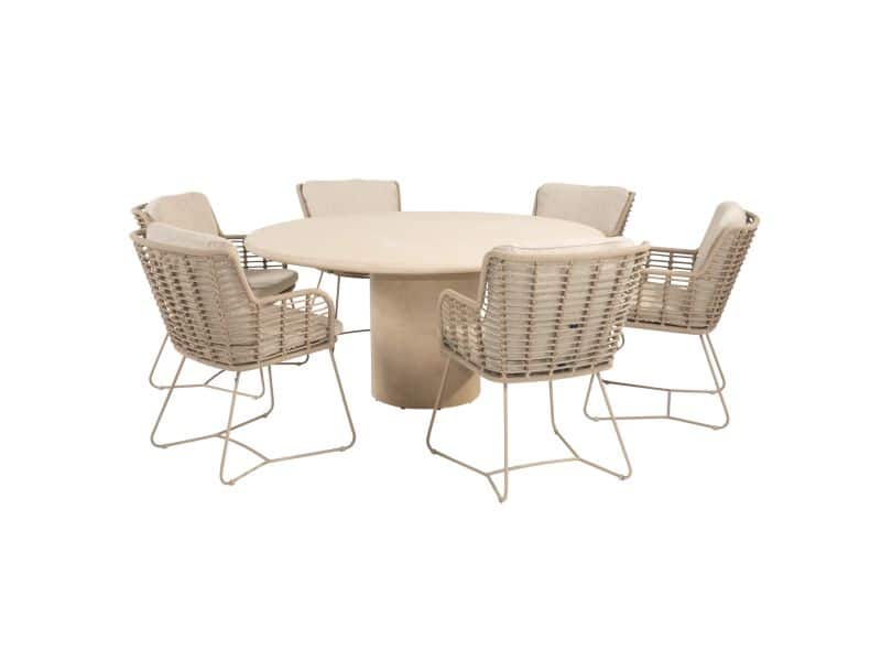 Hampton Fabrice dining tuinset 160xH75 cm 7 delig rond mortex latte 4 Seasons Outdoor