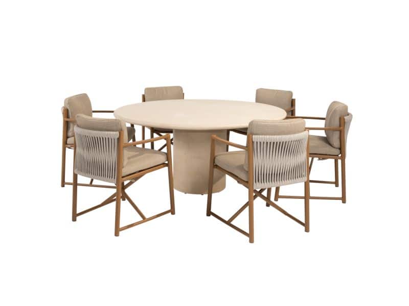 Hampton Marina dining tuinset 160xH75 cm rond 7 delig mortex amber 4 Seasons Outdoor