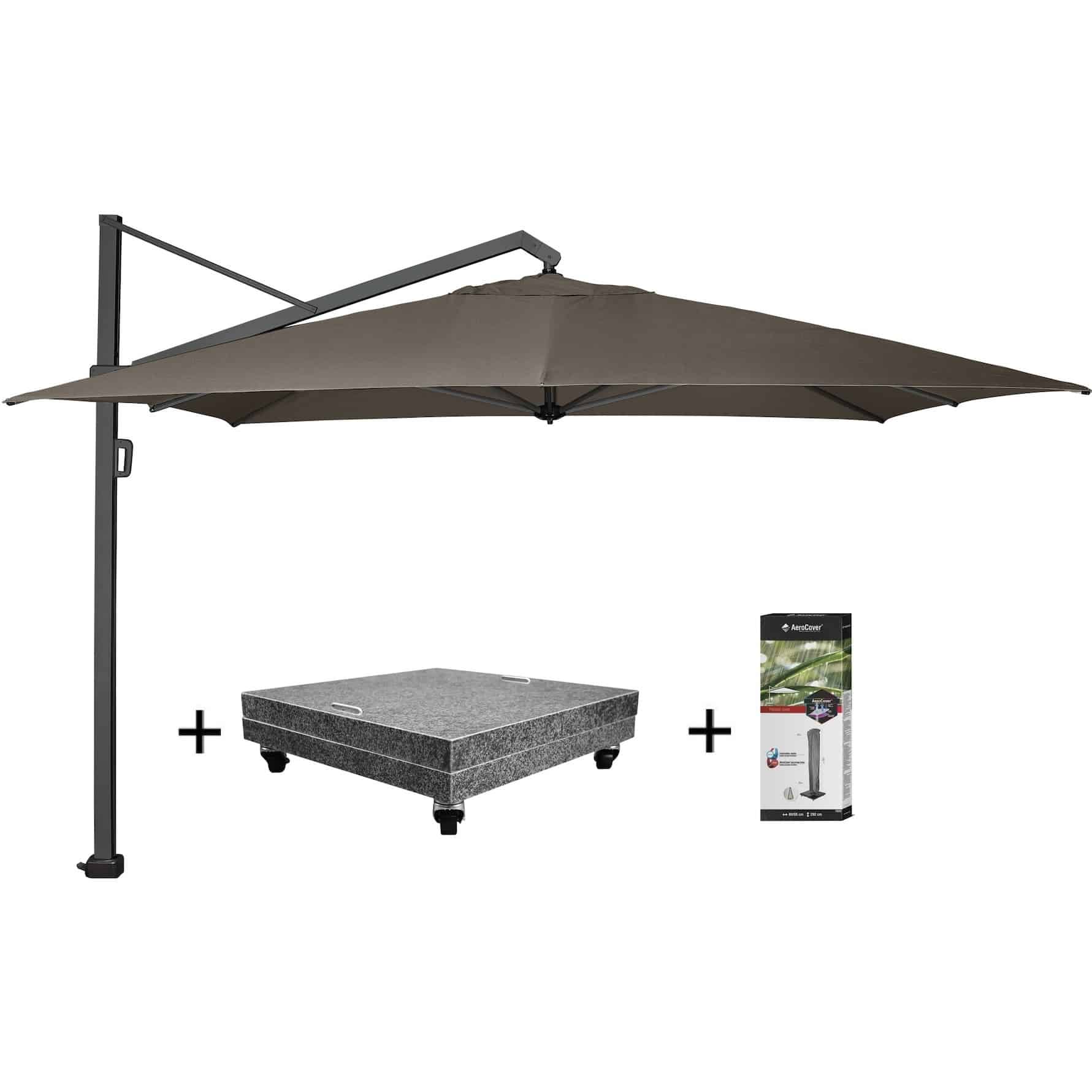 icon premium zweefparasol 350×350 cm havanna met 150 kg voet en hoes