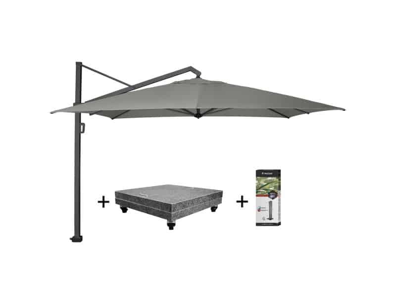 Icon premium zweefparasol 350x350 cm manhattan met 150 KG voet en hoes