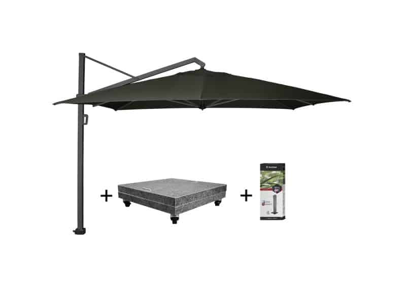 Icon premium zweefparasol 400x300 cm faded black met 150 KG voet en hoes