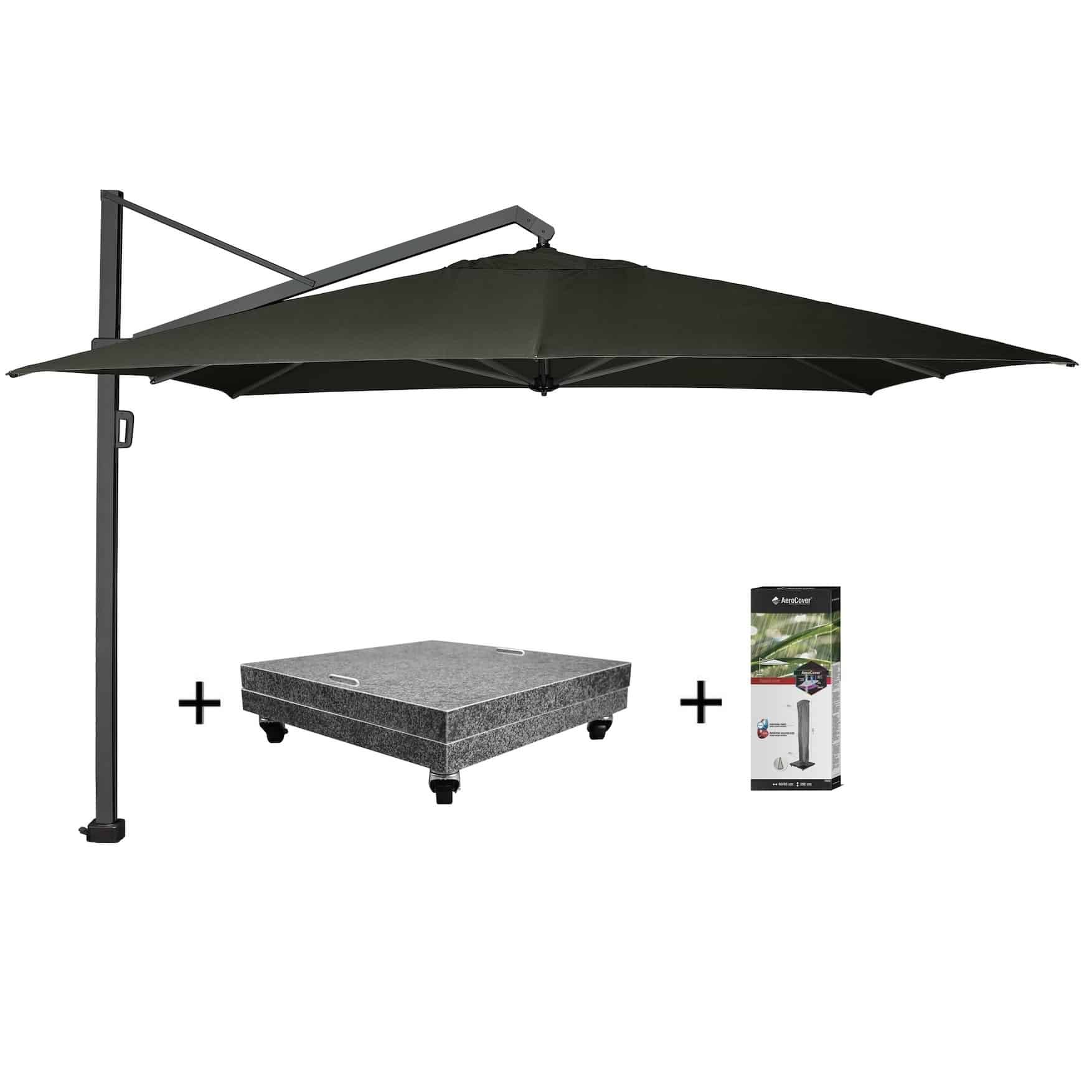 icon premium zweefparasol 400×300 cm faded black met 150 kg voet en hoes