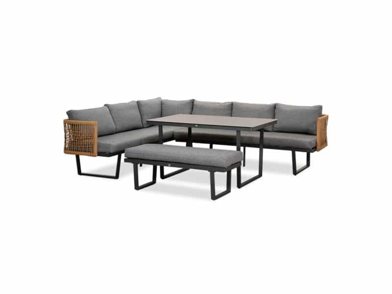 Moskou dining loungeset 8 personen | aluminium + wicker | antraciet | 4-delig - 258x197cm