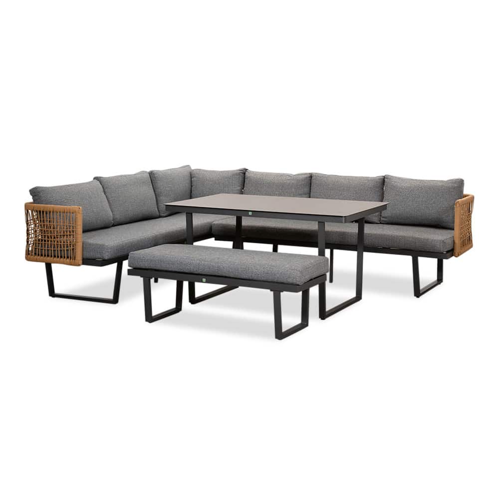 moskou dining loungeset 8 personen | aluminium + wicker | antraciet | 4 delig 258x197cm