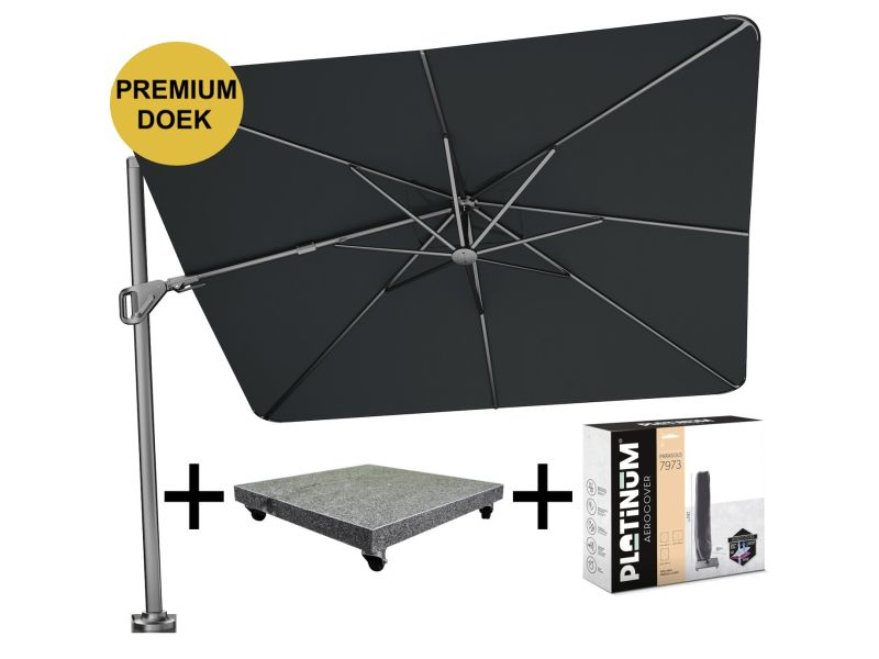 Nexus T2 premium zweefparasol 300x300 cm Faded Black met parasolvoet 90kg en hoes