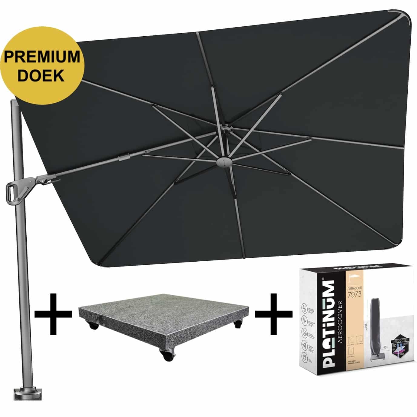 nexus t2 premium zweefparasol 300×300 cm faded black met parasolvoet 90kg en hoes