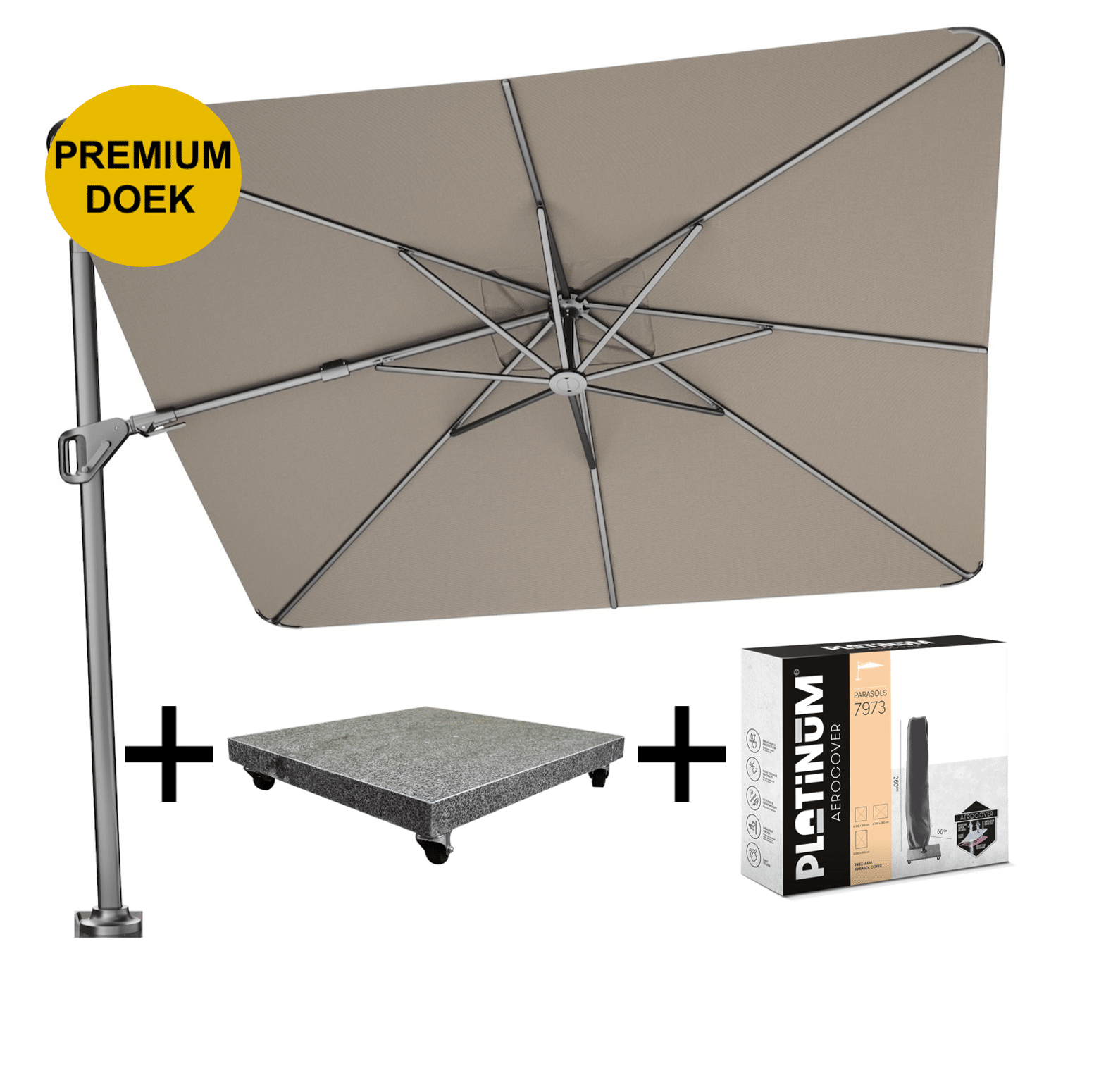 nexus t2 premium zweefparasol 300×300 cm havana met parasolvoet 90kg en hoes