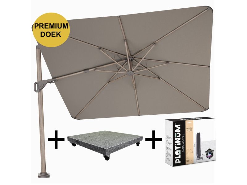 Nexus T2 premium zweefparasol 300x300 cm mocha mast havana met parasolvoet 90kg en hoes