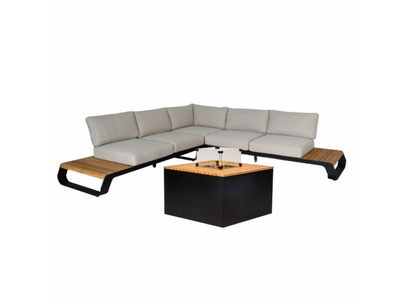 Palm Springs/Cube hoek loungeset 5 personen | aluminium + hardhout | met vuurtafel | 4-delig - 267x267cm