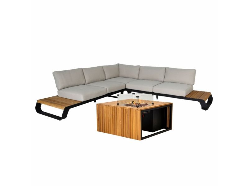 Palm Springs/Mida hoek loungeset 5 personen | aluminium + hardhout | met vuurtafel | 4-delig - 267x267cm