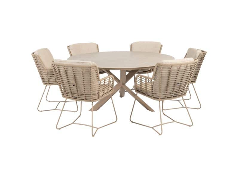 Prado Fabrice dining tuinset 160xH75 cm rond keramiek latte 4 Seasons Outdoor