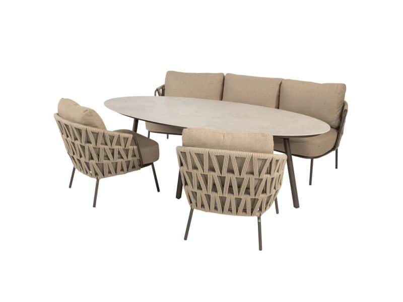 Salute Mallorca low dining tuinset 220x105xH69 cm 4 delig keramiek terre 4 Seasons Outdoor