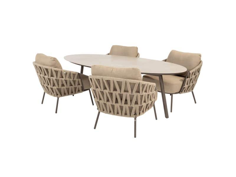 Salute Mallorca low dining tuinset 220x105xH69 cm 5 delig keramiek terre 4 Seasons Outdoor